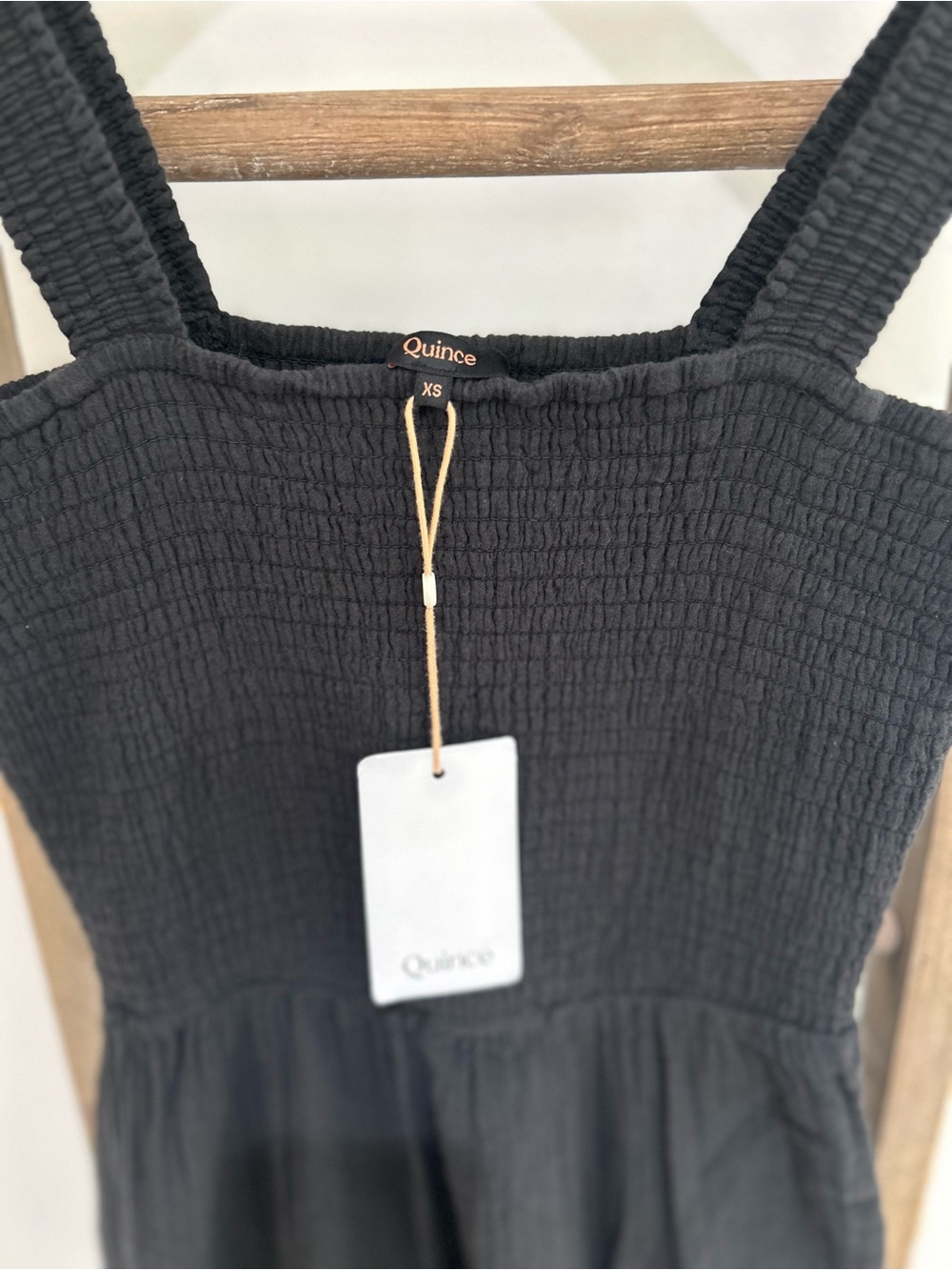 Quince Black Smocked Tiered Midi Dress Sleeveless Pocket’s Women’s Size XS NWT - Picture 3 of 8